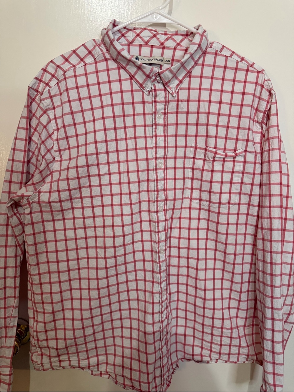 Southern Proper White and Pink Windowpane Button-Down Shirt
